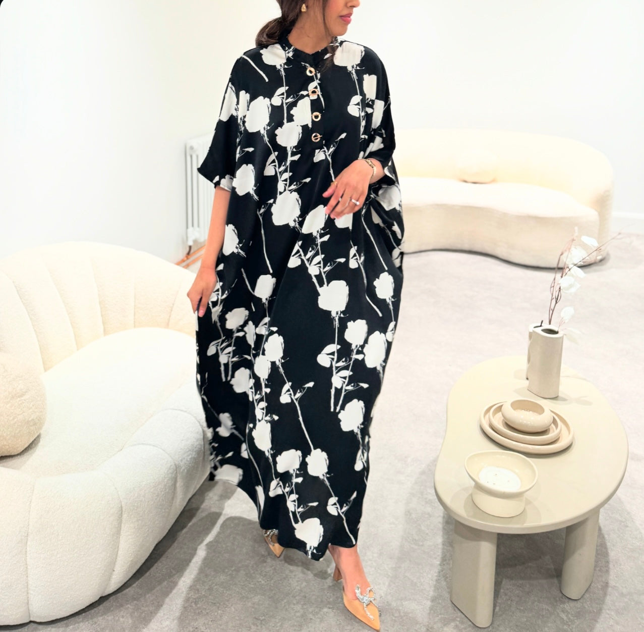 Black Silk Floral kaftan