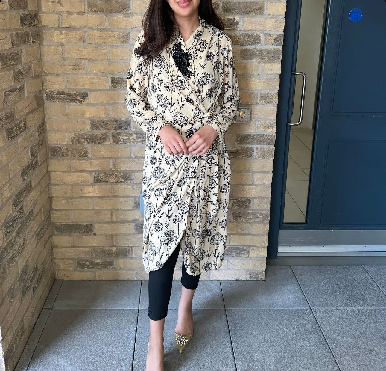 Cream Chiffon Kimono Print Dress