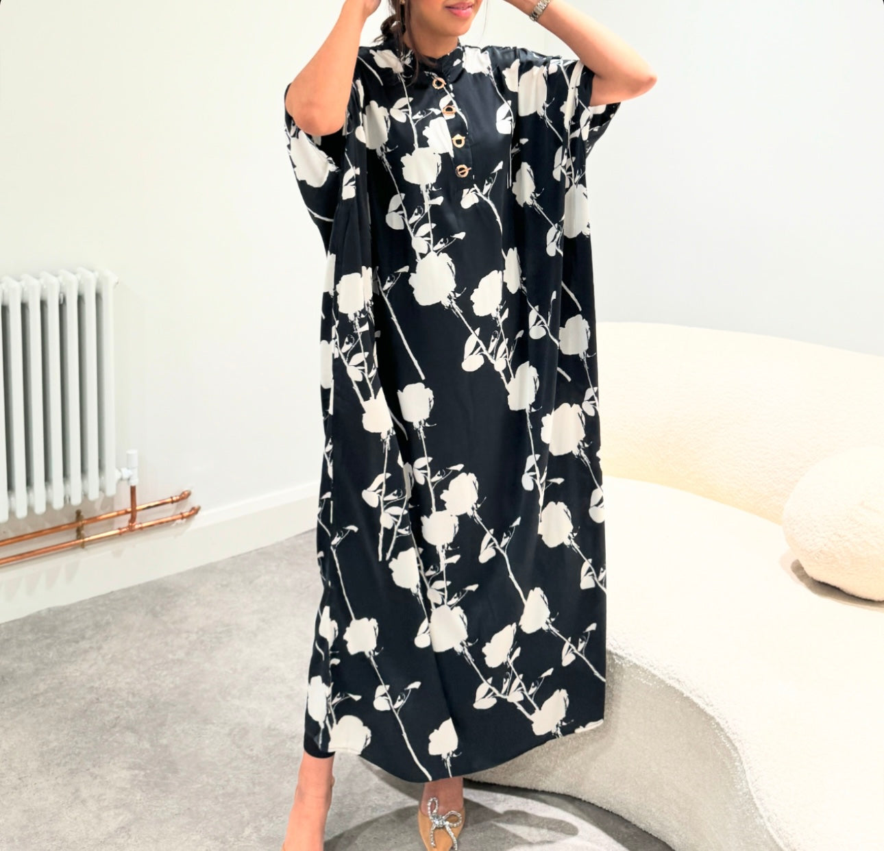 Black Silk Floral kaftan