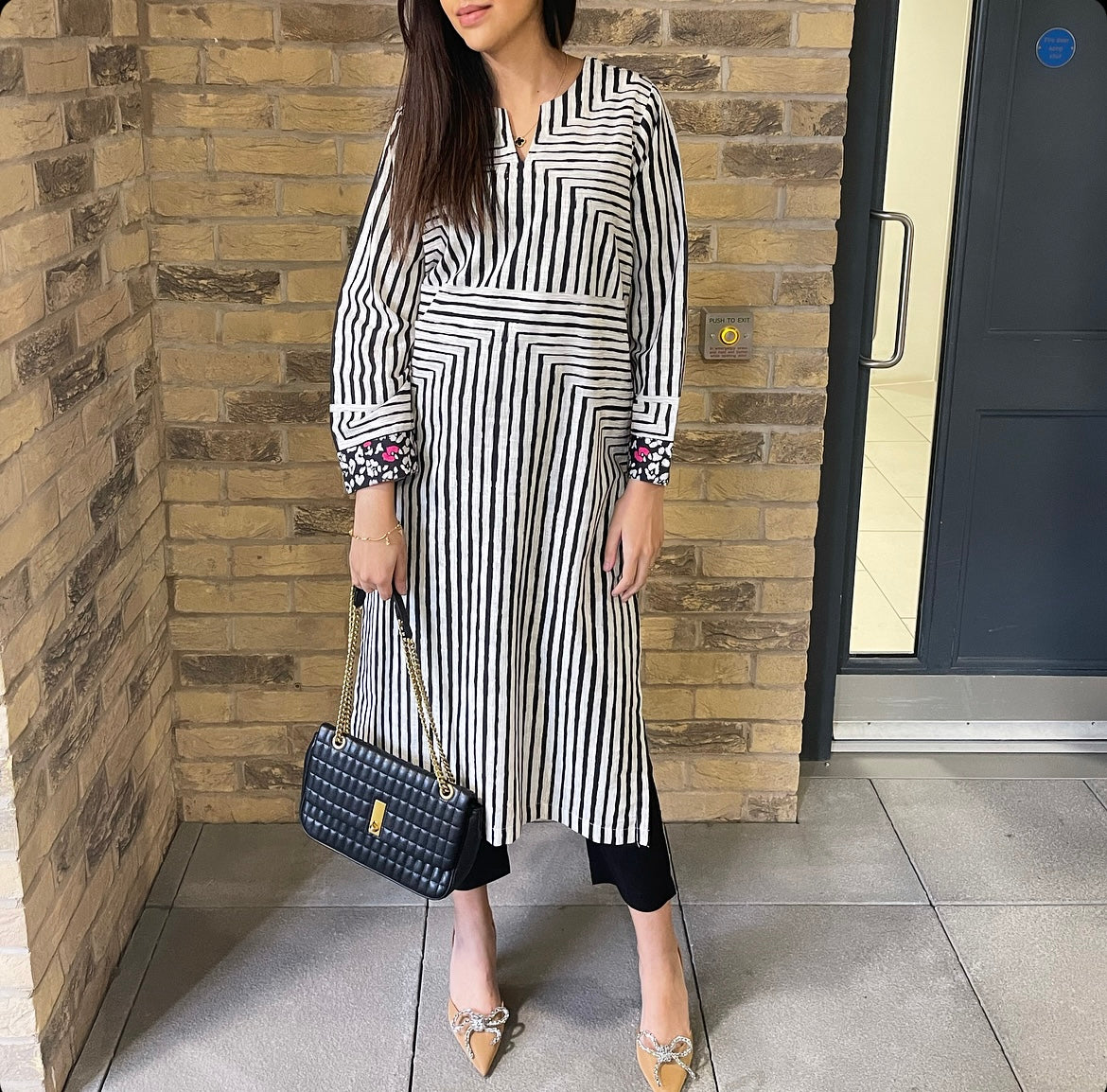 * SAPPHIRE - Monochrome Khaddar Midi Kurta Dress