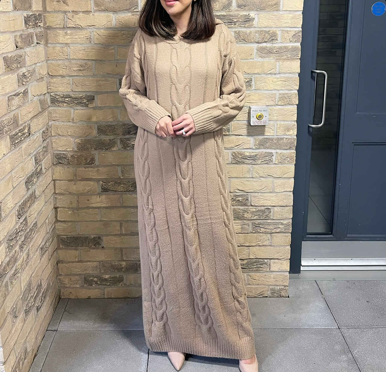 ALINA - Dark Beige Hoody Dress